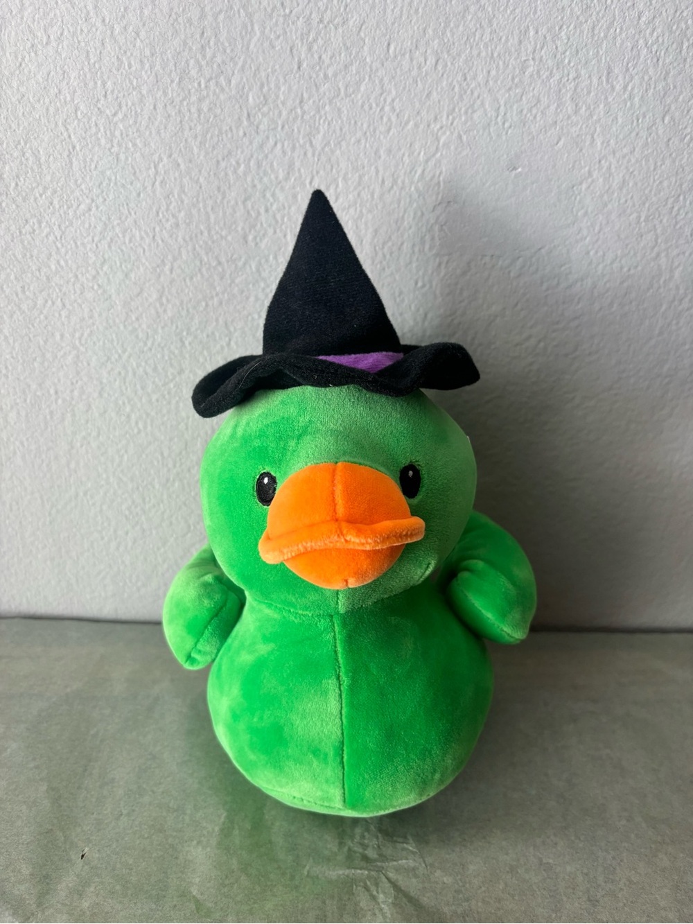 Green Plush Duck with Witch Hat - Soft stuffed animal